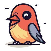 Vector illustration of cute little red bird. Flat line style design.