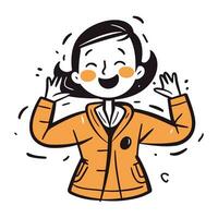 Illustration of a woman wearing a raincoat with her hands up vector