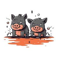 Vector illustration of cute cartoon pigs in water. Funny farm animals.