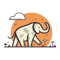 Vector illustration of an elephant walking in the park. Flat design.