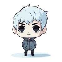 Cute boy with sad expression. Vector illustration. Cartoon style.