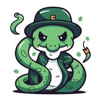 Snake in a hat and a green snake. Vector cartoon illustration.