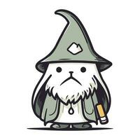 Cute cartoon gnome with a pencil in his hand. Vector illustration.