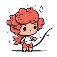 Cute little cupid with bow and arrow. Vector illustration.