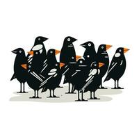 Crow illustration. Vector illustration of a group of black birds.