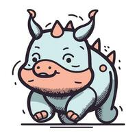 Cute cartoon rhinoceros. Vector illustration isolated on white background.