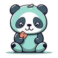Cute cartoon panda bear holding a gift. Vector illustration.