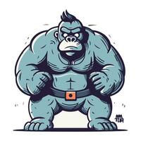 Vector illustration of a strong gorilla with a sword in his hands.