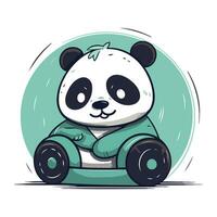 Cute panda sitting on a toy car. Vector illustration.