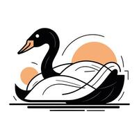 Swan swimming on the river. Vector illustration in flat style.