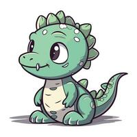 Cute little green dinosaur cartoon character. Vector illustration isolated on white background.
