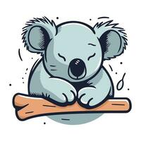 Cute koala sitting on a log. Vector cartoon illustration.