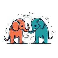 Cute elephant and elephant in love. Hand drawn vector illustration.