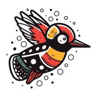 Hand drawn vector illustration of a woodpecker. Isolated objects on white background.