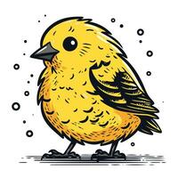 Little yellow bird isolated on white background. Hand drawn vector illustration.