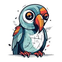 Cute cartoon parrot. Vector illustration isolated on white background.