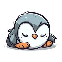 Cute penguin sleeping on white background. Vector cartoon illustration.