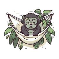 Chimpanzee sleeping in hammock. Vector illustration in cartoon style.