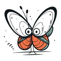 Vector illustration of cute cartoon butterfly. Hand drawn doodle style.