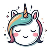 Cute unicorn head. Vector illustration in cartoon style. Isolated on white background.