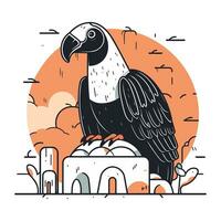 Vector illustration of a vulture on the background of the city.