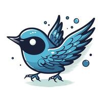 Vector hand drawn illustration of a cute blue bird. Isolated on white background.