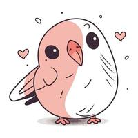 Cute cartoon doodle bird with hearts. Vector illustration.