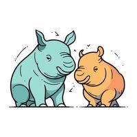 dibujos animados rinoceronte y hipopótamo. vector ilustración.