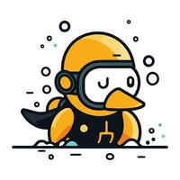 Cute cartoon penguin in space suit and helmet. Vector illustration.