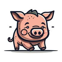 Cute Pig Cartoon Character Vector Illustration. Isolated on White Background.