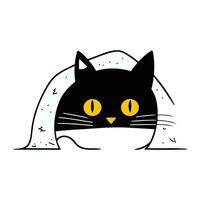 Cute black cat with yellow eyes. Vector illustration in doodle style.