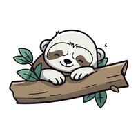 Cute panda sleeping on a wooden log. Vector illustration.