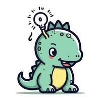 Cute cartoon dinosaur with idea lightbulb. Vector illustration.
