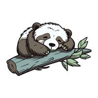 Panda sleeping on a log. Vector cartoon illustration isolated on white background.