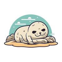 Cute seal sleeping on the sand. Vector illustration in cartoon style.