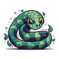 Cute cartoon snake with green eyes. Vector illustration isolated on white background.