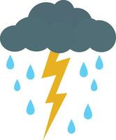 Lightning bolt with heavy rain icon , Cloud with rain and thunderbolt flat style stock vector image, clip art graphic