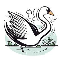 vector ilustración de un blanco cisne en un antecedentes de verde hojas.