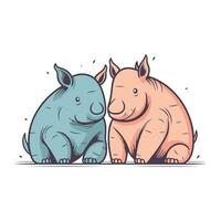 Cute cartoon rhinoceros and pig. Vector illustration.