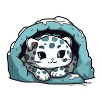 Cute cartoon leopard in a sleeping bag. Vector illustration.