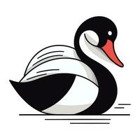 Black and white swan isolated on white background. Vector illustration.