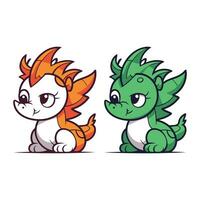 Cute cartoon dragon and dragon isolated on white background. Vector illustration.