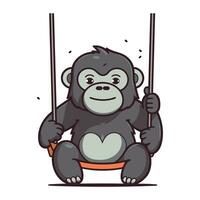 Chimpanzee sitting on a swing. Vector illustration of a monkey on a swing.
