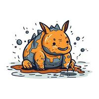 Cute hand drawn vector illustration of a hippo in the rain.