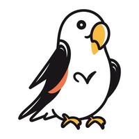 Black and white parrot isolated on white background. Vector illustration.