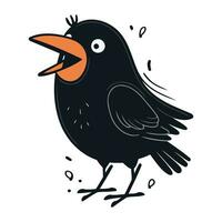 Cute black crow isolated on a white background. Vector illustration.