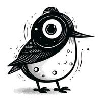 Illustration of a cute bird. Black and white vector illustration.