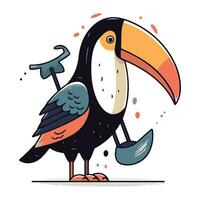 Toucan with a hammer. Vector illustration in cartoon style.