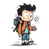 mochilero con un mochila. vector ilustración en dibujos animados estilo.