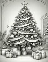 graphics  coloring page with christmas tree photo